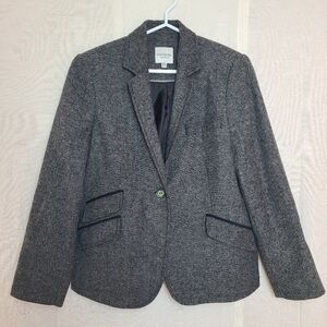 Cortefiel Women's US 8 Blazer Jacket Grey Black Wool Chevron Chic Business